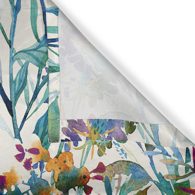 Dakota Fields Jungle Boho Grommet Curtain Aquarelle Forest Scene Eggshell Seafoam Indigo, 50" W x 63" L