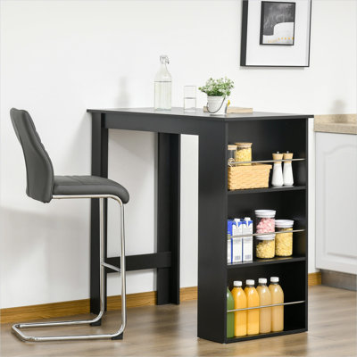 Bar Table for 2 with 3-Tier Storage Shelf, Sleek Black, 44 Inch Rectangle Counter Height Dining Table for Kitchen and Living Room