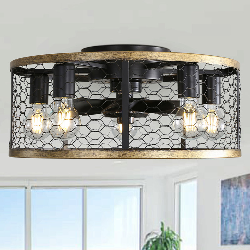 20 Inch Indoor Caged Ceiling Fan With Light Remote Control LED Bulb Ceiling Fan