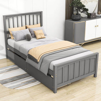 Twin Size 2 Drawers Platform Bed with Headboard