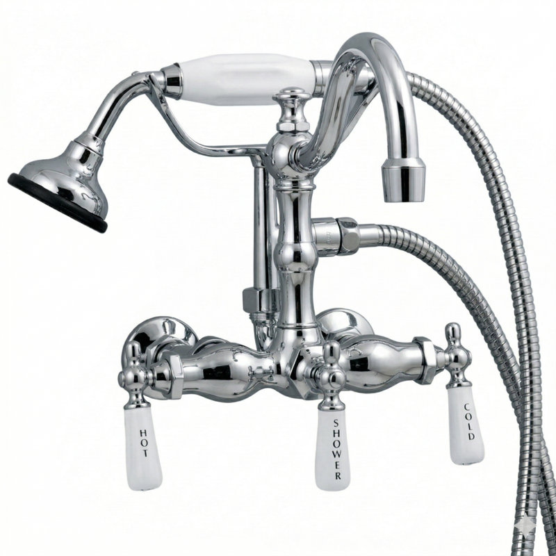 Wall Mount Tub Faucet Lever with Handheld by Strom Living, Chrome