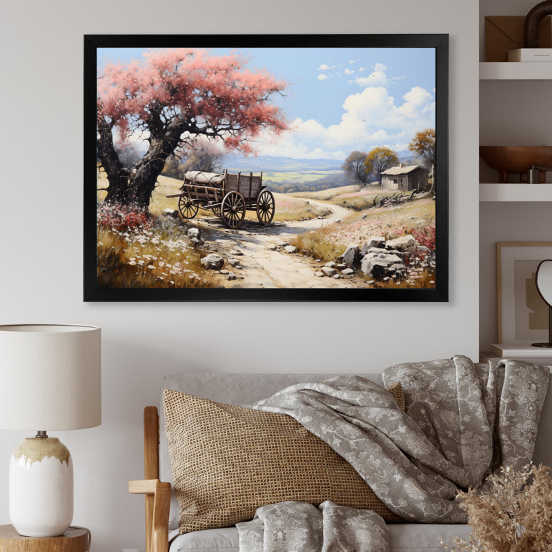 Breloque rétro rose vieux chariot, H 16 po x l 32 po x P 1 po, Cadre photo noir