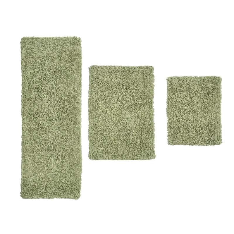 Hearon Rectangle 100% Cotton Non-Slip 3 piece Bath Rug Set, Sage