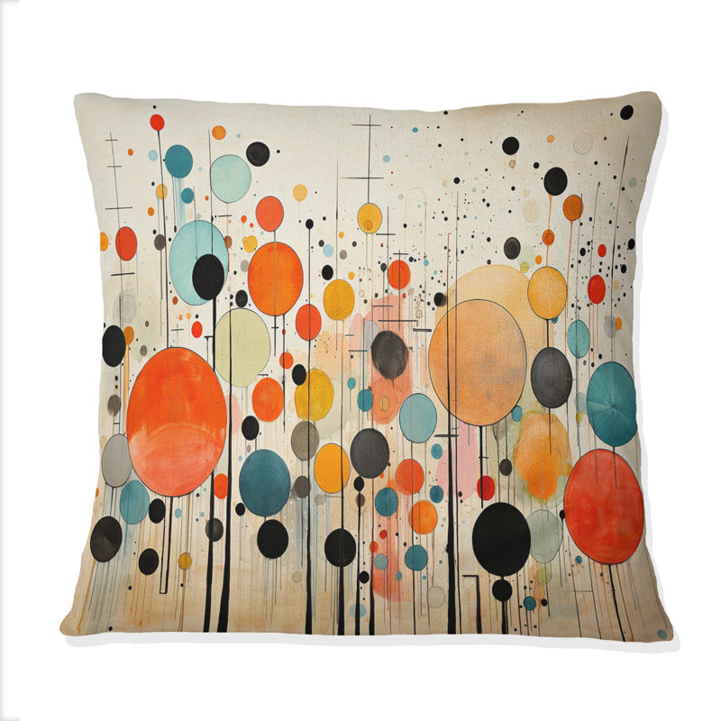 Coussin décoratif vert Mid Beige abstrait rétro Mid Century, 16" x 16"