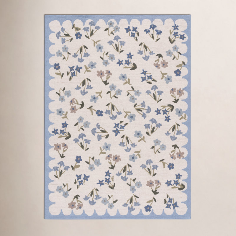 Martha Stewart Hand Tufted Wool, Cotton Floral Outdoor Rug, Rectangle 3' x 5'