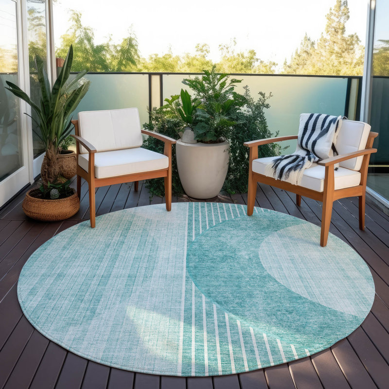 Washable Striped Indoor / Outdoor Rug, Round 8'