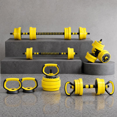 4-in-1 Adjustable Weight Set – Dumbbell, Barbell & Kettlebell Kit with Push-Up Stands, 44 Lbs Strength Training