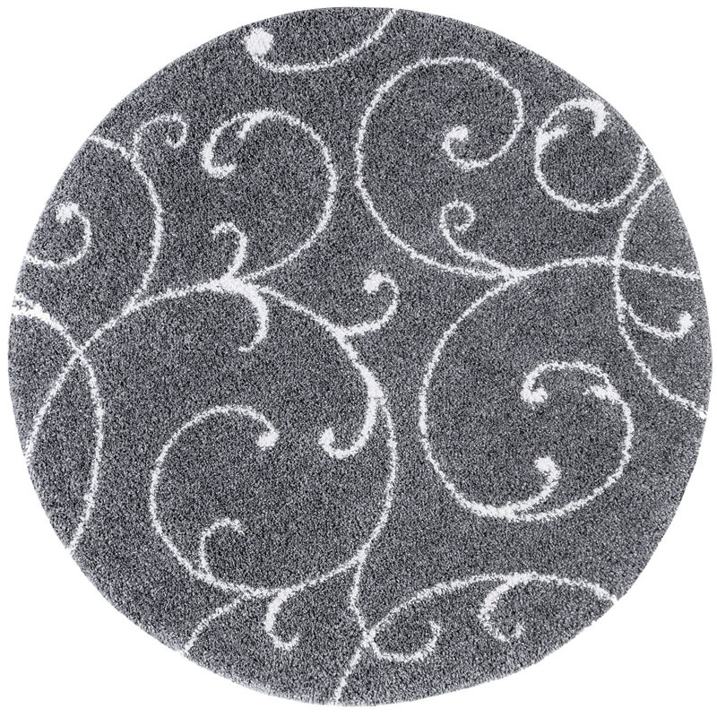 Tapis gris foncé à poils longs Roanoke, Rond 5 pi 3 po