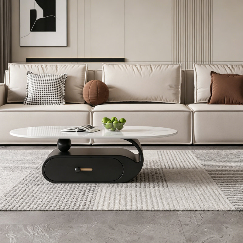 Malott, 16.14" H x 51.18" L x 27.55" W, White/Black, Marble