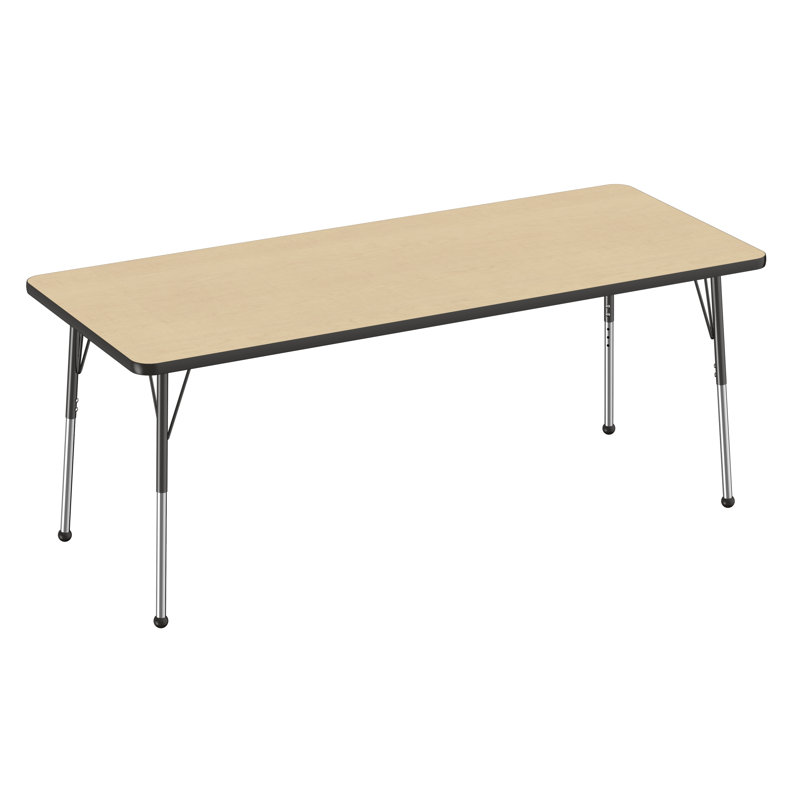 Table d'activité rectangulaire à hauteur réglable en forme de T, Érable / noir, 30 po x 72 po, Roulement à bille standard
