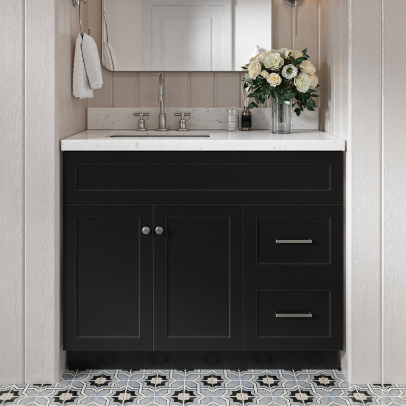 Meuble-lavabo sur pied simple 42 po avec plateau en quartz Hamlet, Noir