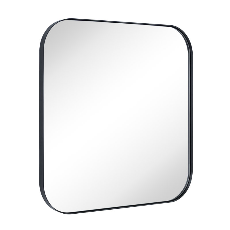 Josilyn Mid-Century Modern Chic Metal Rounded Wall Mirrors, Matte Black, 24" x 24"