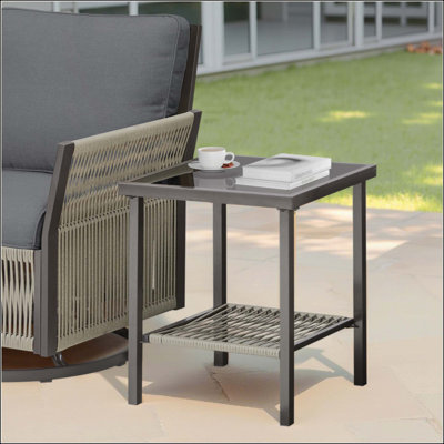 Table d'appoint extérieure en osier toutes saisons, petite table de bout carrée pour balcon, terrasse, piscine et cour arrière