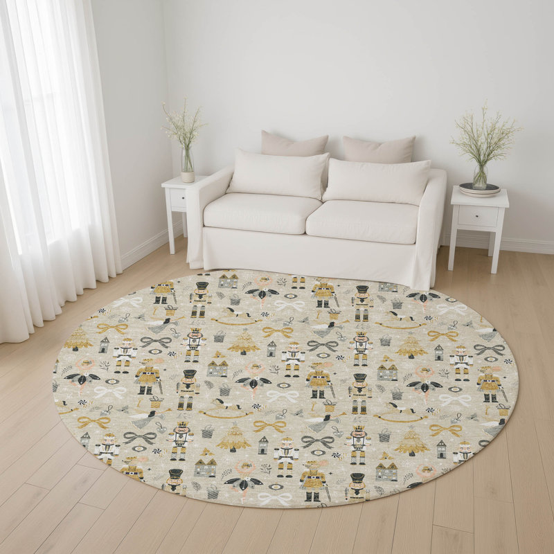 Premium Machine Washable Lingeswaran AMF1827 Fun Christmas Rug, Round 8'