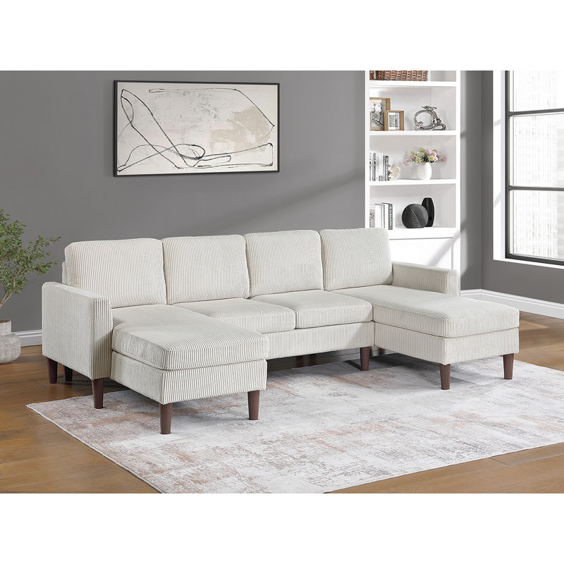 3-Piece Sectional Set, Beige Corduroy