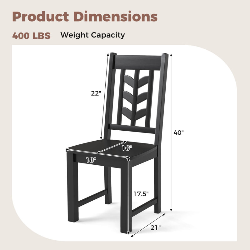 Ensemble de 4 chaises de salle à manger avec structure en bois d'hévéa et dossier haut en forme de feuille pour la cuisine 