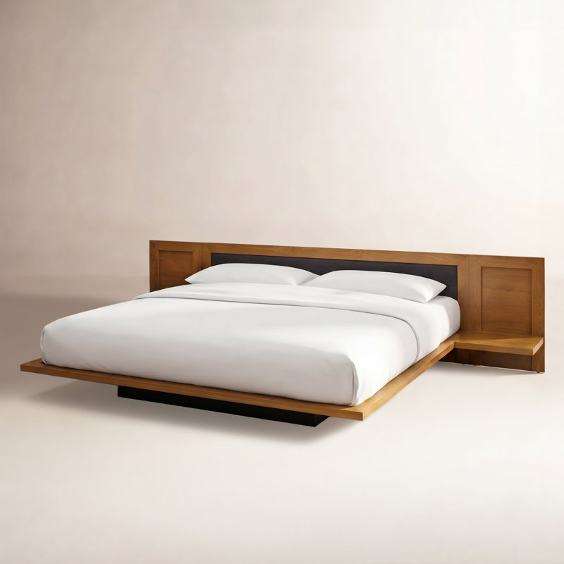 Lit Moduluxe avec tête de lit tapissier de 35 po, Grand lit, Ébène, Cerisier naturel