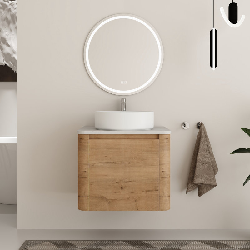 Ensemble de meuble-lavabo mural 24 po avec plateau en pierre reconstituée Eaton, Blanc