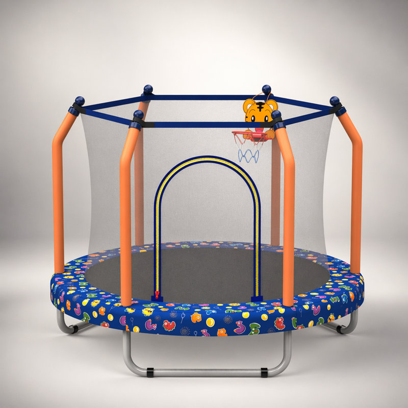 Trampoline pour enfants de 55 pouces avec panier de basketball pour une utilisation intérieure et extérieure, assurant sécurité et plaisir