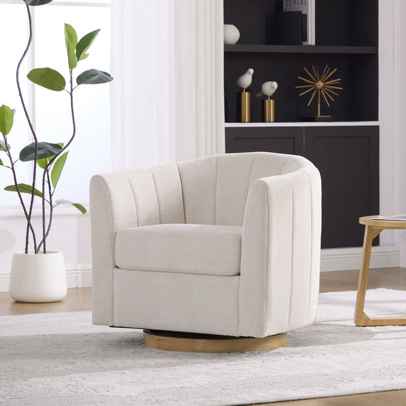 Chaise moderne pivotante en chenille beige 31,1 po avec rangement