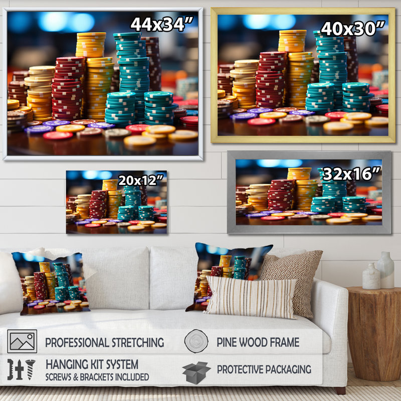 «Casino Royale Poker Chips I», reproduction sur toile, Cadre flottant doré, H 12 po x l 20 po x P 1 po