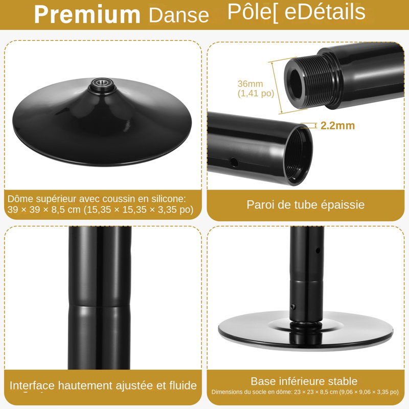 45mm Spinning/Static Pole - Adjustable Height, Heavy-Duty Steel, Portable for Home Fitness