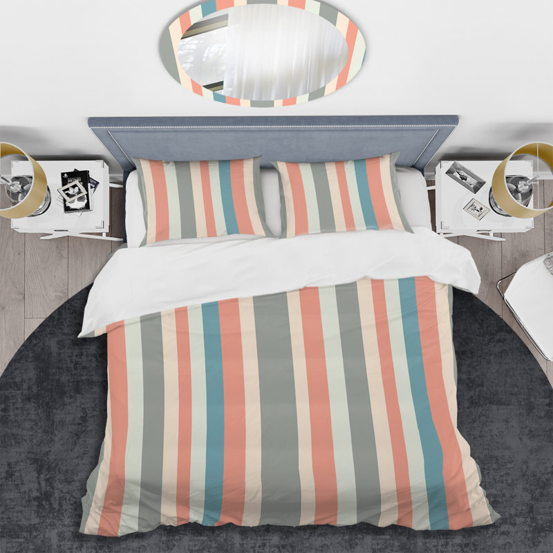 Ensemble de housse de couette à rayures roses et bleues I, Housse de couette très grand et 2 très grandes t
