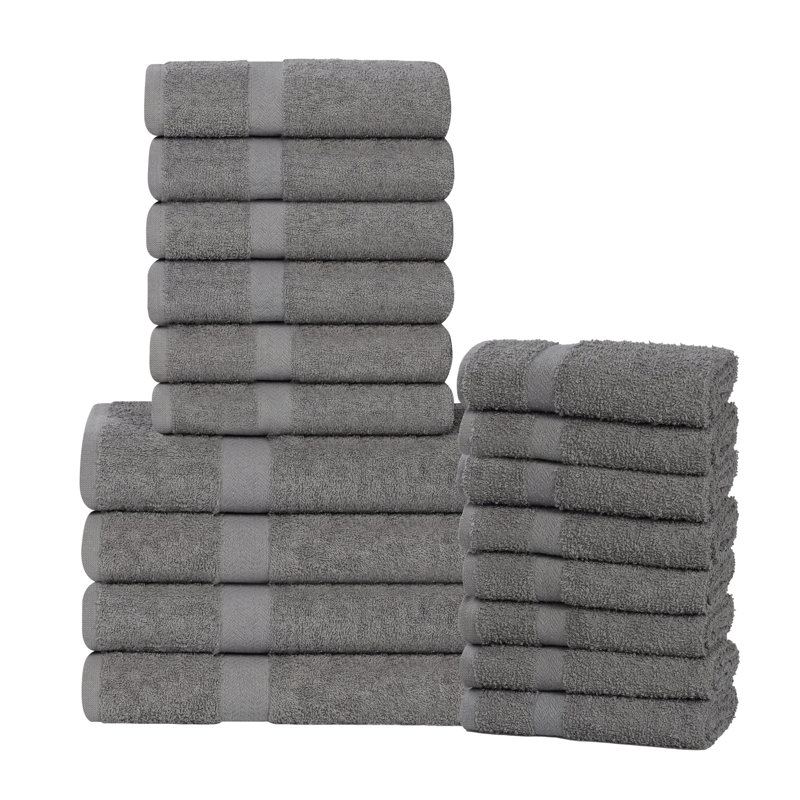 Josann Franklin 100% Cotton Lightweight Quick-Drying 18-Piece Assorted Towel Set, Charcoal