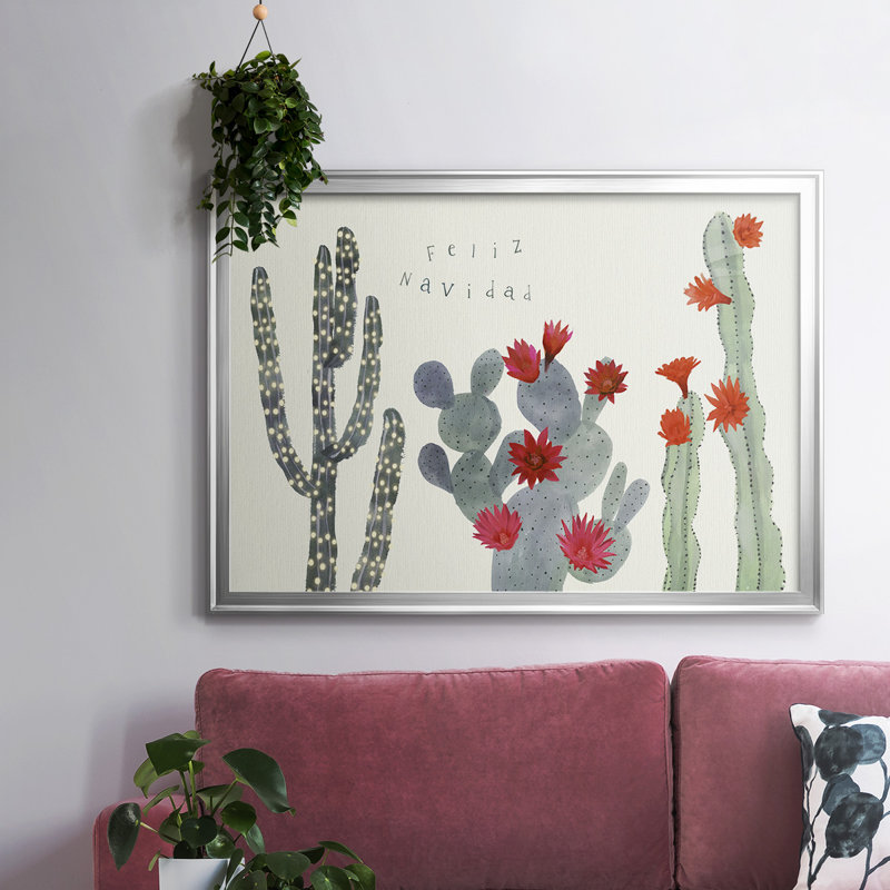" Flowering Christmas Cactus Collection A ", Silver, 18" H x 26" W x 1.5" D