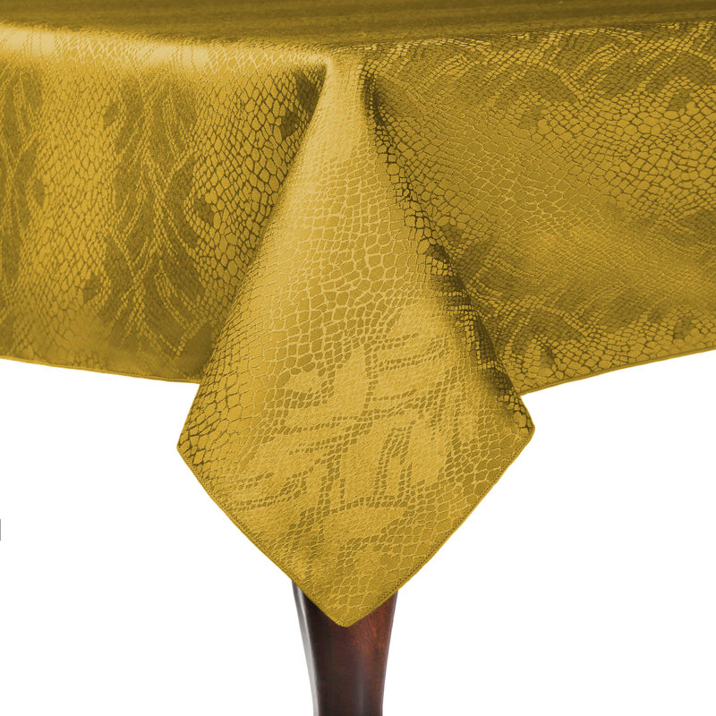 Ultimate Textile Damask Kenya Tablecloth - Modern Jacquard Design, Flax Gold, 3, 54" W x 96" L