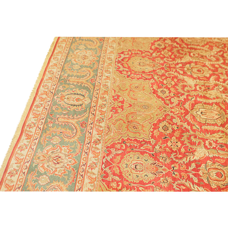 Tapis rouge et vert noué à la main de haute qualité