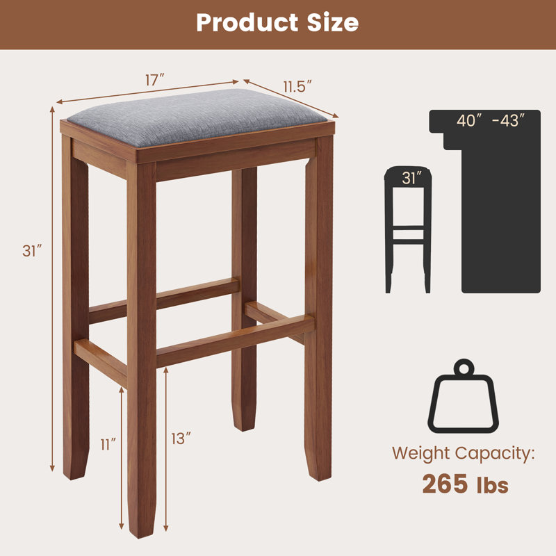 Upholstered Counter Stool with Solid Wood Frame, Walnut, Bar Stool (31" Seat Height)