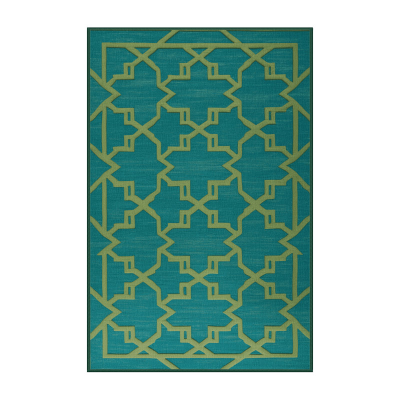 Machine Washable Trellis Green Area Rug, Rectangle 6' x 9'