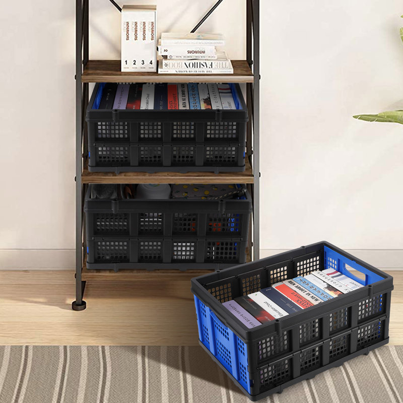 Cage à lait pliable, caisse de rangement en plastique robuste empilable 14,5 gallons avec poignée, Bleu