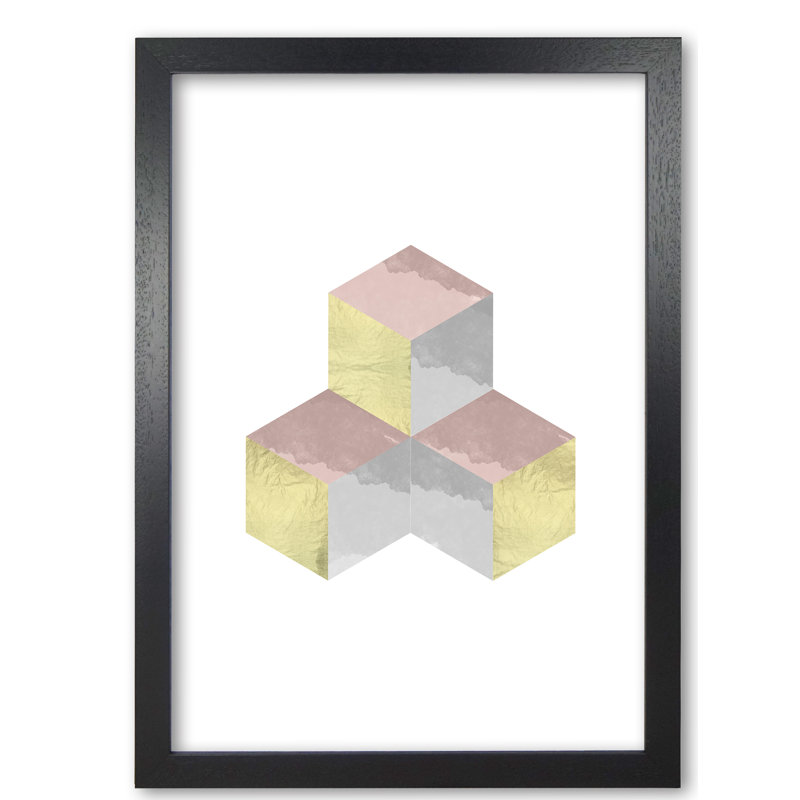 Abstract Cubes - Print, 30 cm H x 21 cm W x 5 cm D, Black Grain Frame