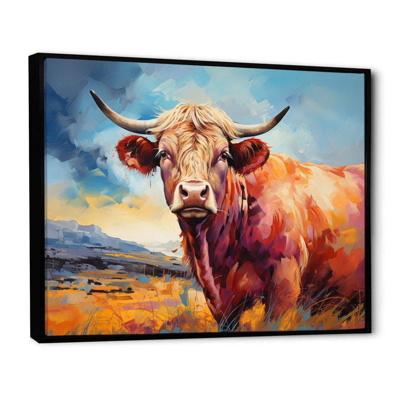 Vache, campagne, palette IV - impression, H 16 po x l 32 po x P 1 po, Cadre flottant noir