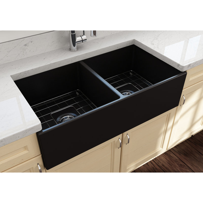 36'' L Double Basin Kitchen Sink, Matte Black