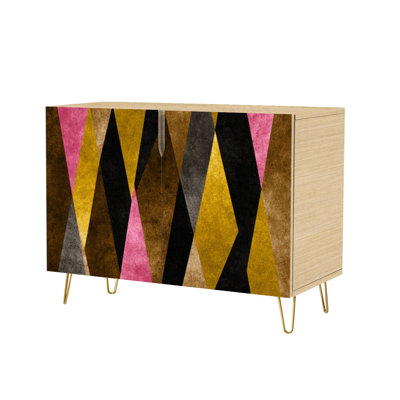 Sideboard Buffet Cabinet with Storage Earthy Vivid Triangle Canvas Wall Decor with 2 Doors for Living Room and Kitchen