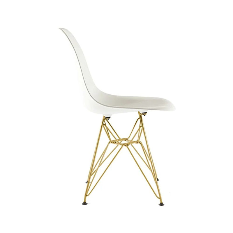 Chaise blanche moulée avec base Eiffel en métal doré, Blanc