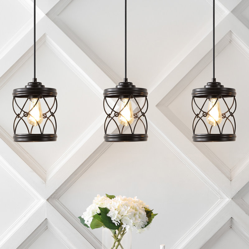 Luminaire suspendu cylindrique de style lanterne à 1 lumière Bardisa, Bronze huilé