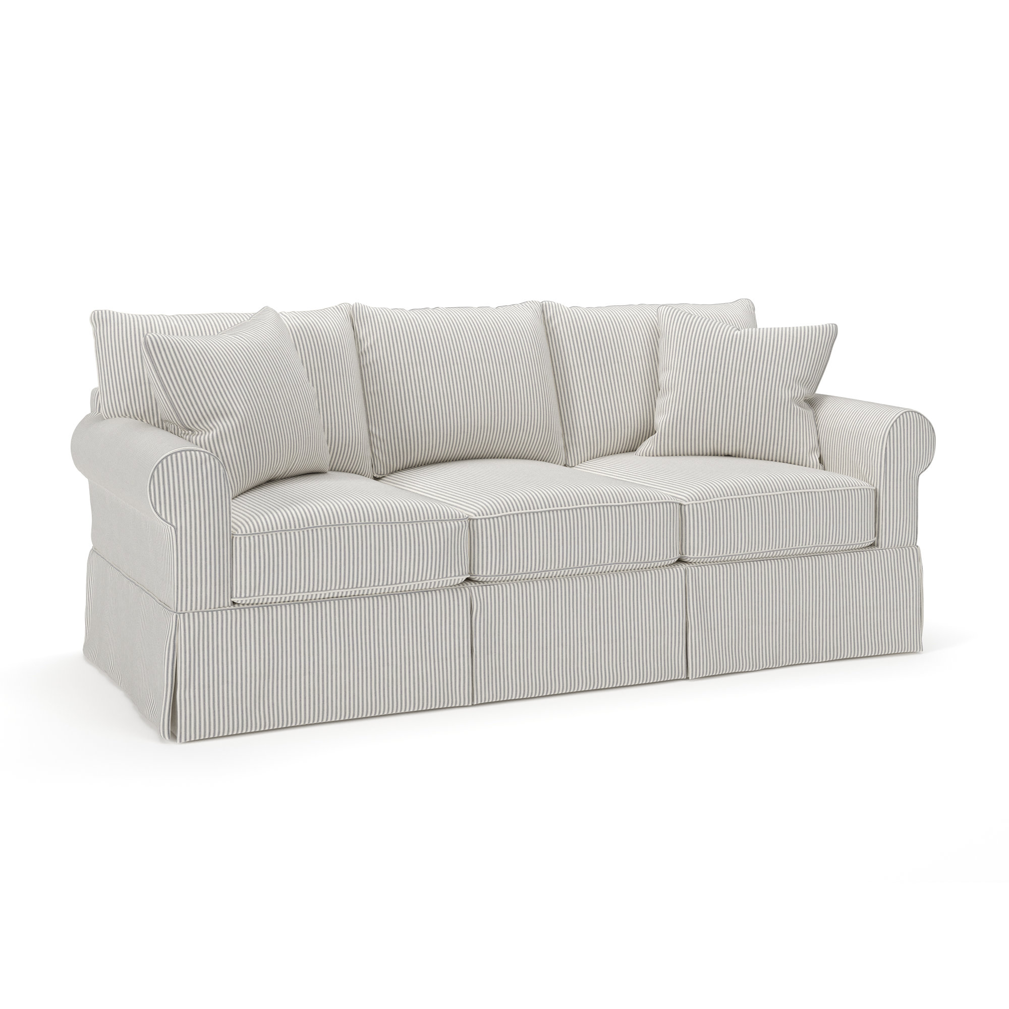 Amari 89'' Upholstered Sofa, Cruise Adrift Gray Striped Basketweave