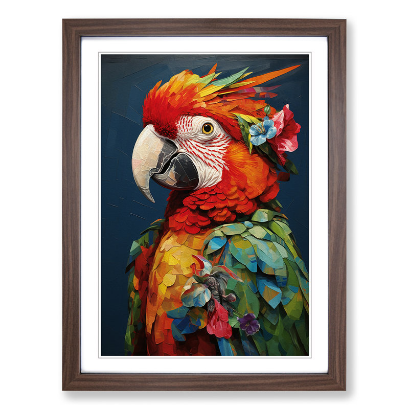 Parrot Dadaism - Single Picture Frame Print on Wood, 34cm H x 25cm W x 2cm D, Walnut Framed