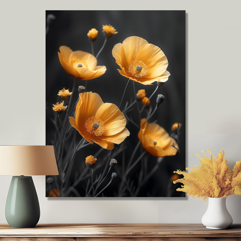 Décoration jaune joyeux coquelicots jaunes et lumineux II - Coquelicots, Métal métal, H 44 po x l 34 po x P 1,5 po