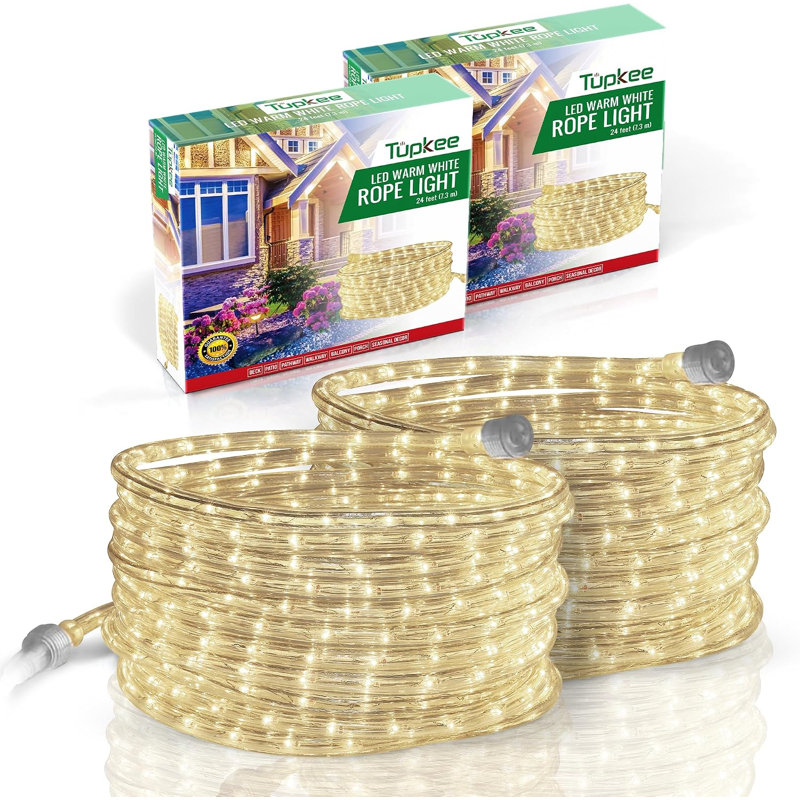 LED Rope Light 2-Pack, 24 Ft Each, Waterproof Connectable Flexible Indoor & Outdoor Accent Lighting, Warm White