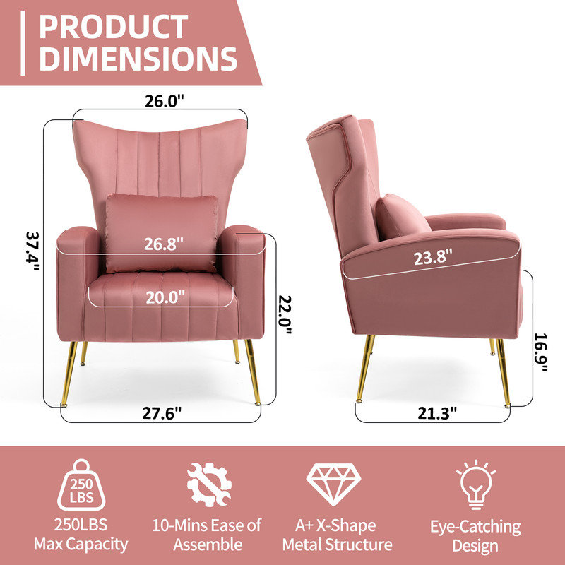 Upholstered velvet armchair, Rose