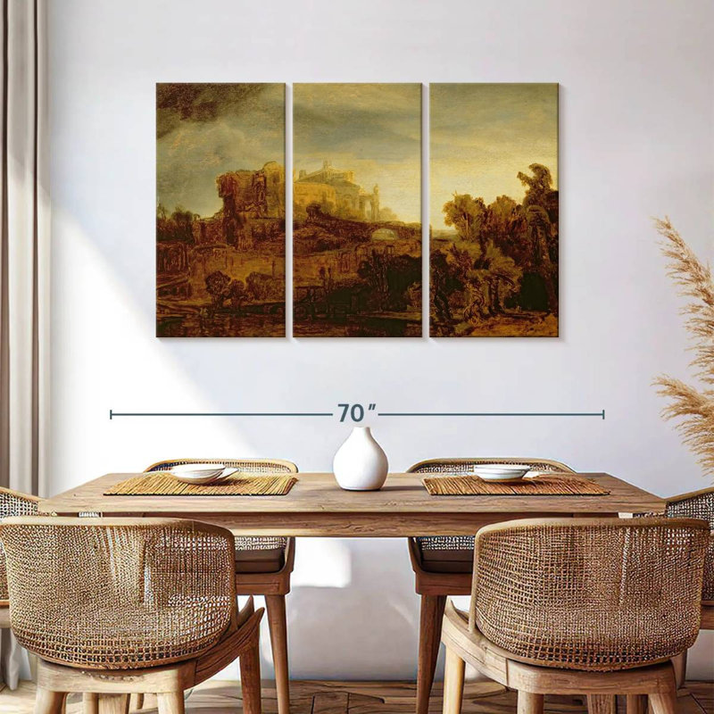 Lilie paysage avec un château, H 36 po x l 57 po