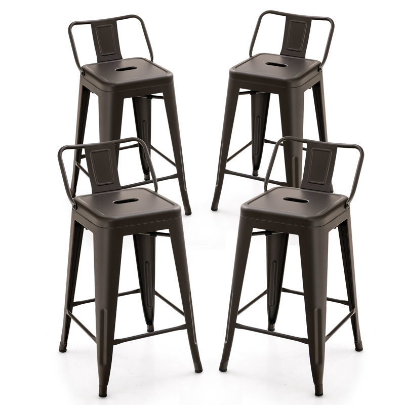  Ensemble de 4 tabourets de bar 24 pouces en métal, 4 chaises de café empilables avec dossiers amovibles, pieds en caoutchouc, design ergonomique pour îlot de cuisine, bar et patio, pistolet