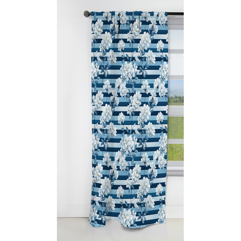 Motif rayé Nautical Allure Flowers - Rideau rayé occultant - 1 panneaux, L 52 po x L 90 po