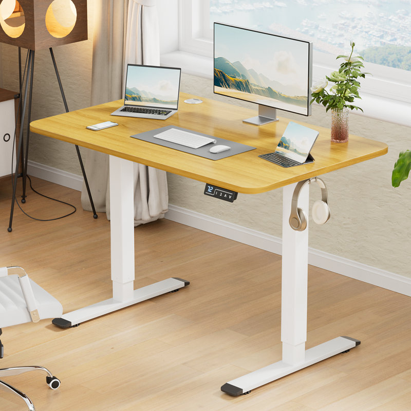 Bureaux debout à hauteur réglable Putnam, H 48 po x l 39,37 po x P 23,62 po, Bambou / blanc