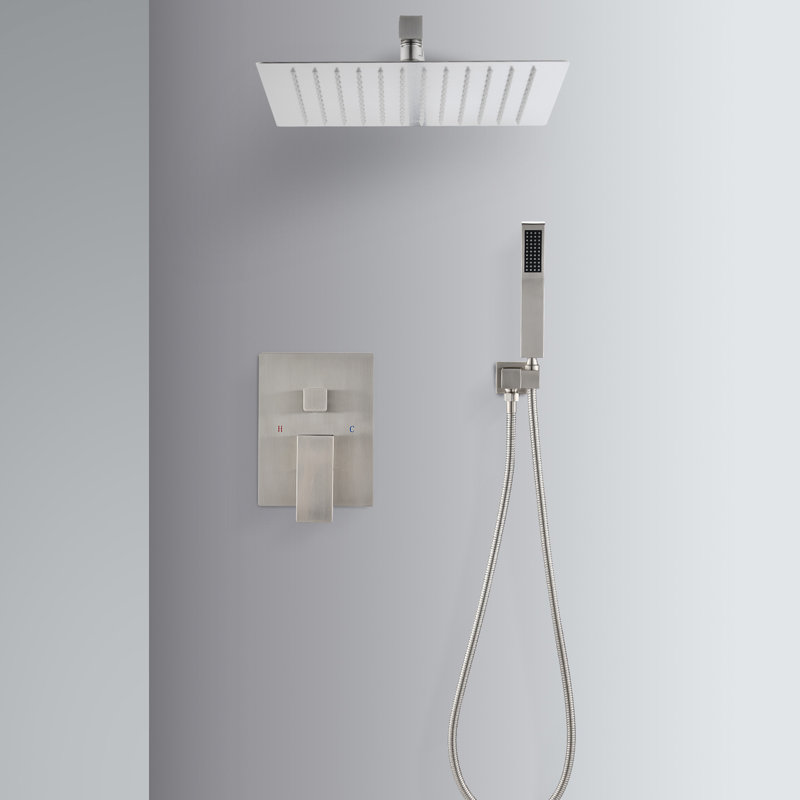 12" Rain Shower Head System Wall Mounted In Brushed Nickel - Natural Rainfall Recreation, Self-cleaning Exit Hole, American Standard Pipe Mimic, Output Slot Gap Gap, Aligns With